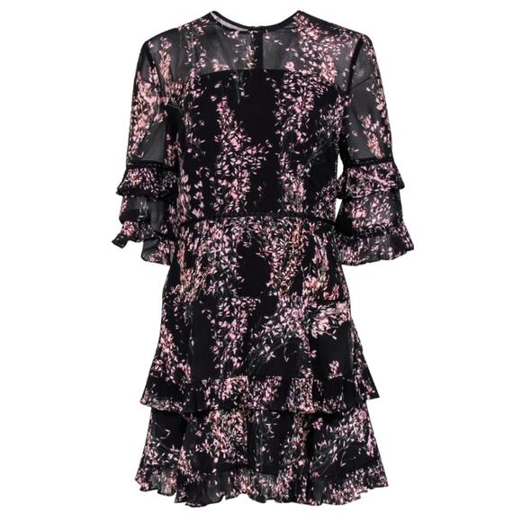 NEW Keepsake Black Pink Floral Ruffle Dress Size M S Anthropologie - Picture 2 of 9